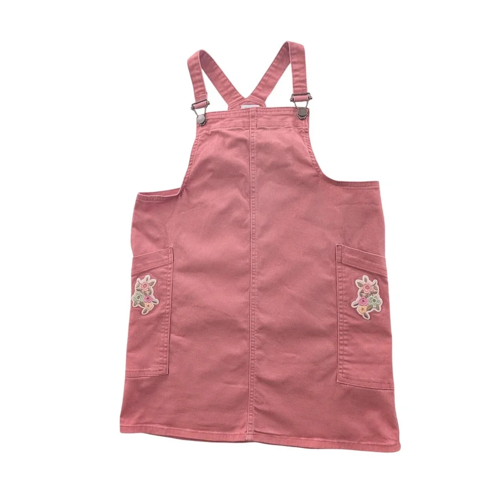 365 Kids Garanimals Mauve Pink Floral Embroidered Pinafore Overall Dress Size 8